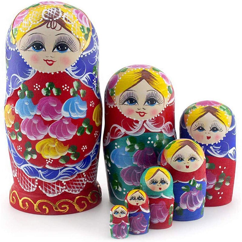 Starxing Russian Nesting Dolls Wood Matryoshka Stacking Set of 7 Handmade Toys for Children Kids Adults Easter Mother's Day Birthday Christmas Halloween Home Room Decoration Gift - Image 1
